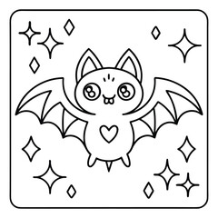 Halloween Vibes Coloring Page – Spooky and Cute Halloween-Themed Printable for Adults and Kids, Haunted House, Pumpkins, Ghosts, and Bats Line Art