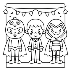 Halloween Vibes Coloring Page – Spooky and Cute Halloween-Themed Printable for Adults and Kids, Haunted House, Pumpkins, Ghosts, and Bats Line Art