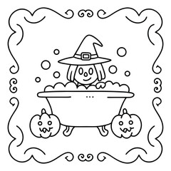 Halloween Vibes Coloring Page – Spooky and Cute Halloween-Themed Printable for Adults and Kids, Haunted House, Pumpkins, Ghosts, and Bats Line Art
