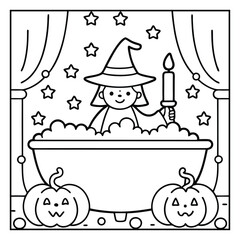 Halloween Vibes Coloring Page – Spooky and Cute Halloween-Themed Printable for Adults and Kids, Haunted House, Pumpkins, Ghosts, and Bats Line Art