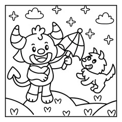 Obraz premium Halloween Vibes Coloring Page – Spooky and Cute Halloween-Themed Printable for Adults and Kids, Haunted House, Pumpkins, Ghosts, and Bats Line Art