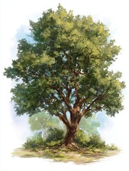 Fototapeta premium Lush mature green tree standing alone on clean white background