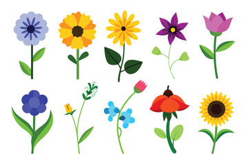 Photo of collection of various flowers and leaves isolated on white background, perfect for adding a touch of nature to your designs and illustrations