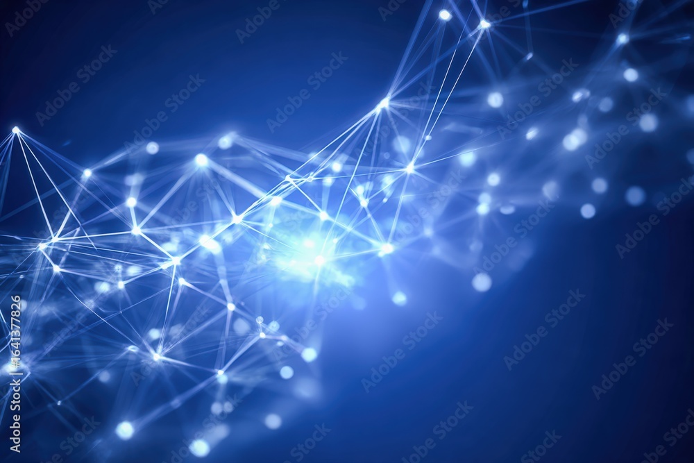 Poster abstract network connection concept with glowing nodes and lines on dark blue background