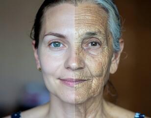 Aging Face Transformation This art captures the journey from youth to old age in a split image