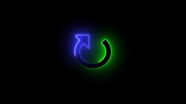 Neon sign glowing arrows animation. Neon line refresh icon on black background. HD