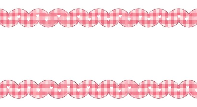 Pink gingham scalloped border design with white background
