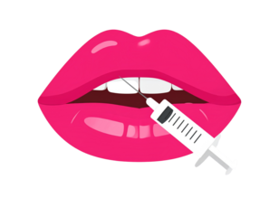 Minimalist Vector Female Lips with Botox Syringe Icon, Front View, Transparent Background PNG