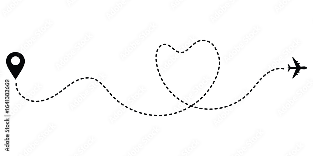Poster airplane dotted route line set. airplane dashed line path flat style design isolated on white backgr