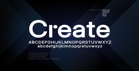 Obraz premium Modern Uppercase, Lowercase,. and Number. Lettering in style of Minimalism. Sans serif fonts regular concept. Vector and Illustration. Graphic design font source.