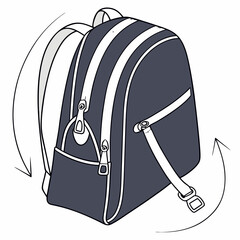 Stylized Backpack Illustration with Arrows Indicating Adjustable Straps and Movement