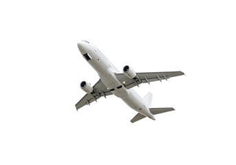 Commercial airplane flying upwards isolated on transparent background
