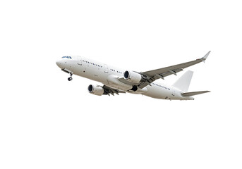 Commercial airplane flying upwards isolated on transparent background