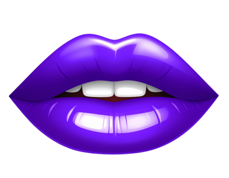 Bold Purple Lips Vector with Matte Finish and Clean Edges, Minimalist Style, Transparent Background PNG