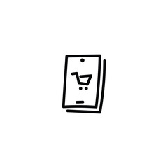 Mobile Food Ordering Line Art Icon &ndash; Hand-Drawn Online Shopping, Restaurant App Outline Vector