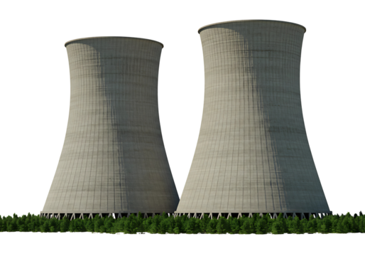 Nuclear power plant cooling towers isolated on transparent background