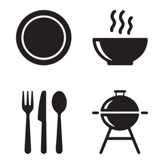 Black kitchenware and outdoor grill vector set