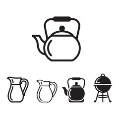 Black kitchenware and outdoor grill vector set