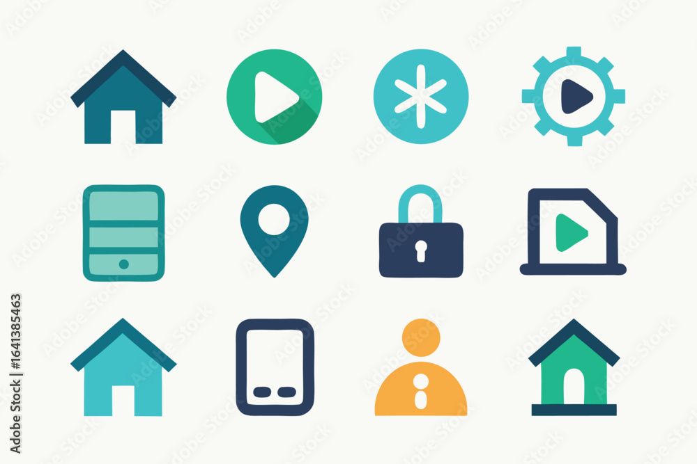 Poster photo of collection of colorful flat icons for user interface design isolated on white background, p