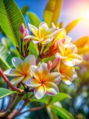 Fototapeta premium Plumeria flowers stretched upwards to soak in sunlight and fresh air