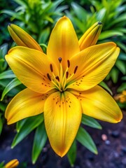 bright yellow lily flower with six petals
