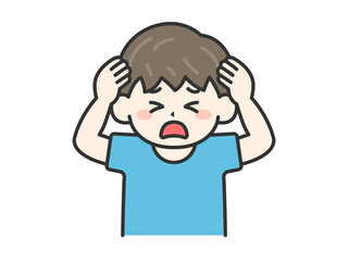 頭を抱えて悩む男の子｜困った表情の子供のイラスト