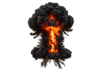 Fiery mushroom cloud explosion isolated on transparent background