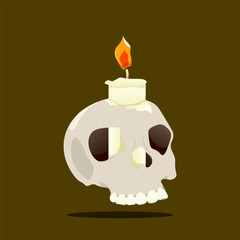 Halloween Skull with Candle Vector Illustration