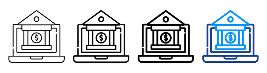 Online Banking Icon Multiple Outline Collection Set