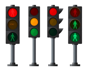 Flat Icon Set of Red and Green Pedestrian Crossing Lights, Transparent Background PNG