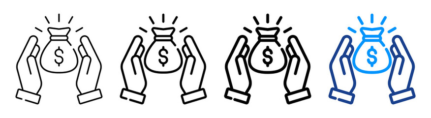 Monetary Icon Multiple Outline Collection Set