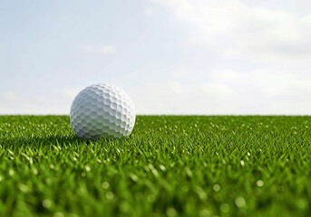 Obraz premium golf ball on the green, golf ball on horizon of artificial turf isolated on white
