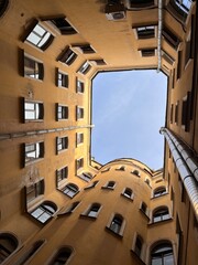 saint petersburg, house, yard, well, facade of a building