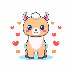 Adorable Cartoon Llama Surrounded by Hearts, Perfect for Valentine's Day Designs