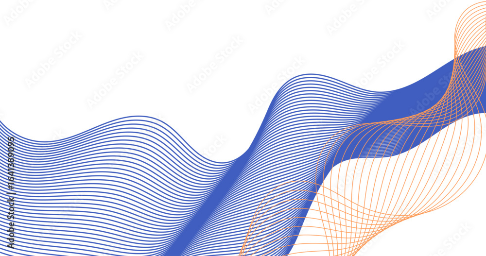 Poster empty space abstract background with wavy lines in blue and orange colors