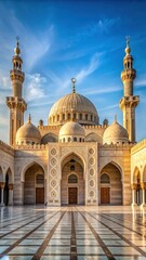 Beautifully decorated Alabaster mosque with intricate stone carvings
