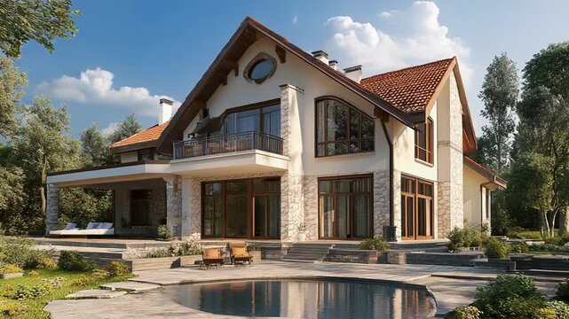 Beautiful modern stone and plaster house with swimming pool and garden