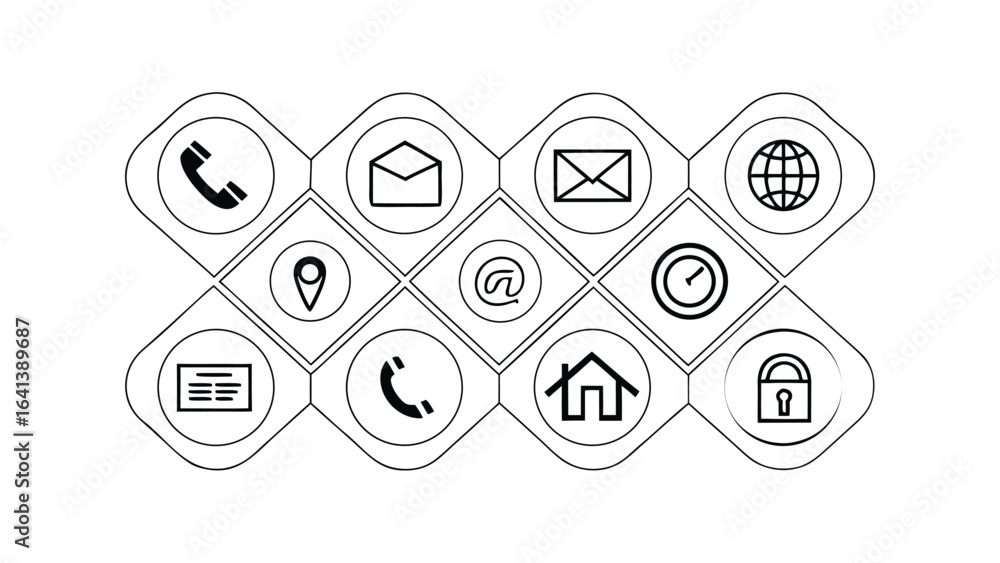 Aufkleber vector art of a collection of contact and communication icons arranged in a diamond pattern, includi