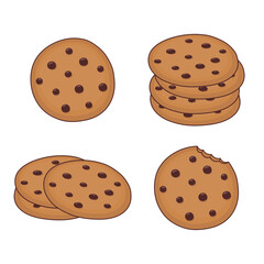 Vector illustration cute chocolate chip cookie set. Flat hand drawn food pattern design for print.