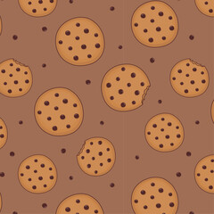 Seamless pattern of cookies with chocolate crumbs. Vector illustration cute seamless chocolate chip cookie pattern. 