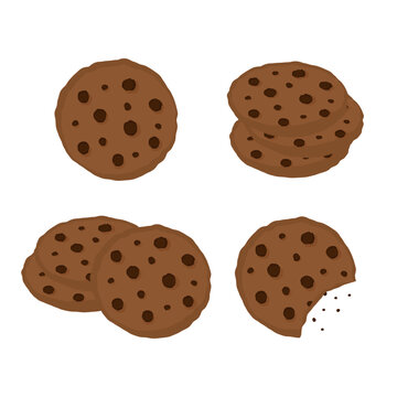 Cute chocolate chip cookie set. Flat hand drawn food pattern design vector illustration for print.