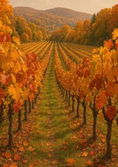 Fototapeta premium Vibrant autumn vineyard landscape scene.