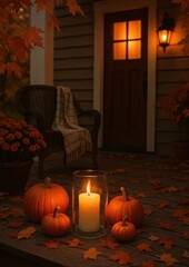 Obraz premium Cozy autumn porch decor scene.