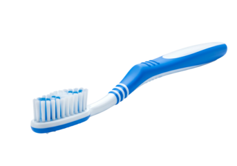 Curved blue and white toothbrush isolated on transparent background