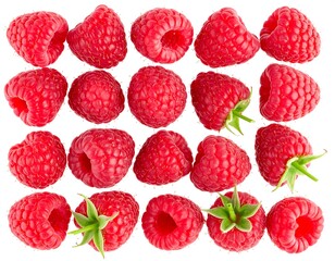 Fresh raspberries arranged in a grid