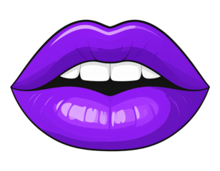 Minimalist Vector Style Vibrant Purple Lips with Bold Outline, Transparent Background PNG