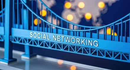 Social Networking Conceptual Bridge Connecting People Globally, Depicting Digital Communication, Connection, and Worldwide Network