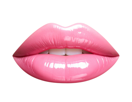 Vibrant Pink Lips in Side Profile, Glossy and Full, Transparent Background PNG - Powered by Adobe