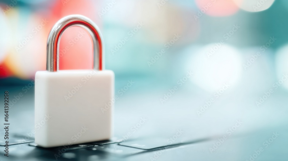Aufkleber security lock on a computer keyboard represents data protection measures