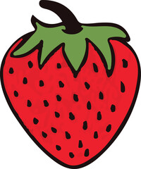 Vibrant Hand Drawn Strawberry Illustration Delicious and Fresh Summer Fruit with Artistic Flair Black Seeds Green Stem